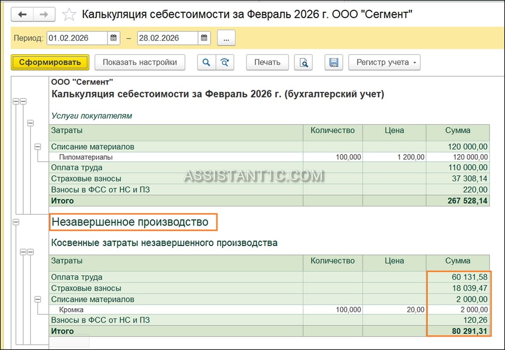 Учет незавершенного производства в 1С - Калькуляция себестоимости